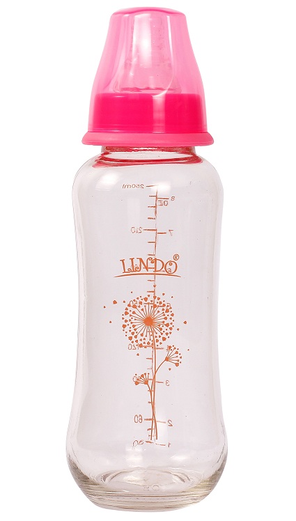 Стеклянная бутылочка для кормления Lindo Next to Nature, изогнутая, 250 мл, розовый (Рk 1010 роз) - фото 1
