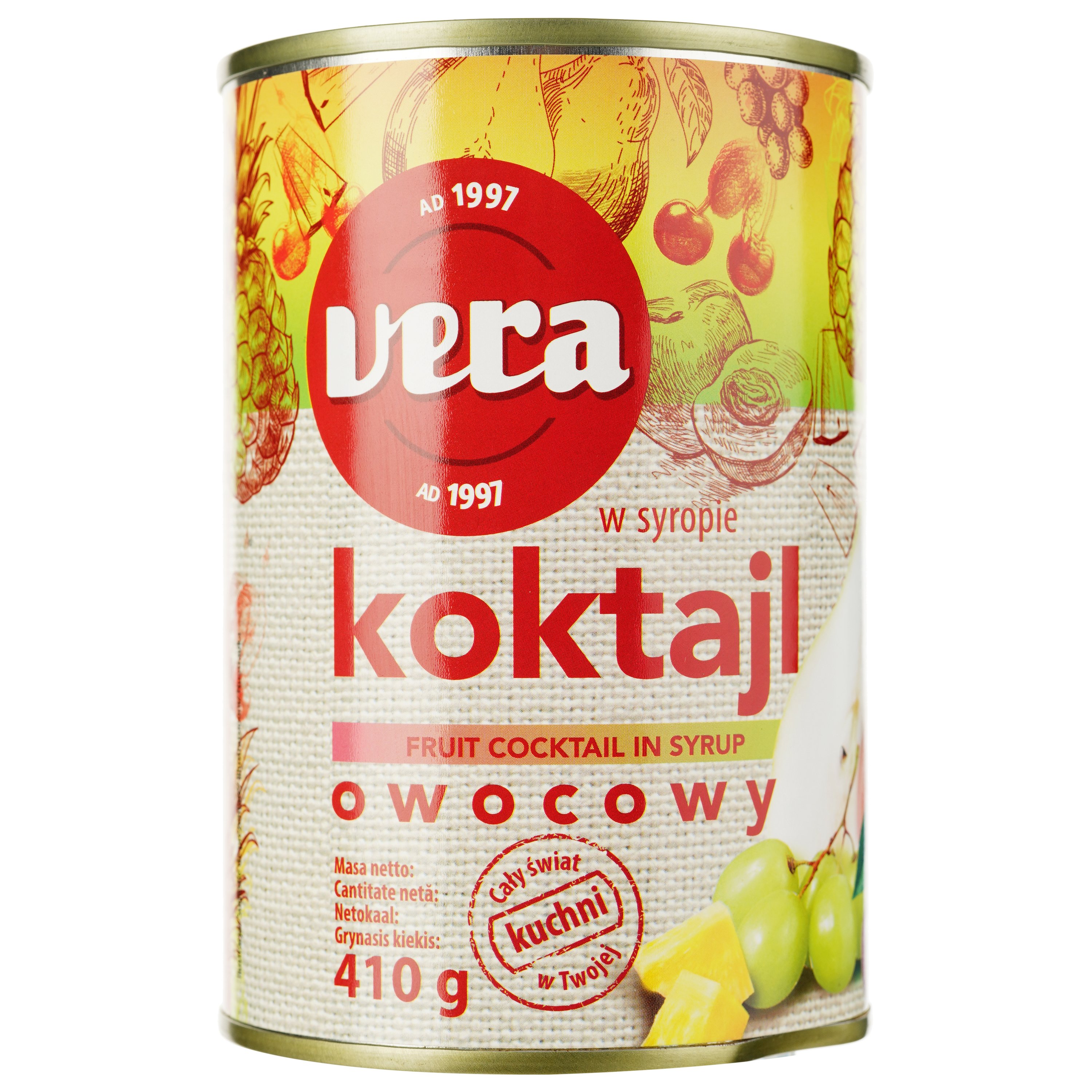 Коктейль Vera Koktajl Owocowy, фруктовий мікс у сиропі, 410 г - фото 1