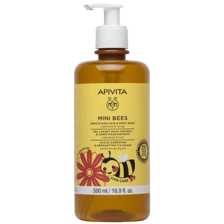 Детское средство для мытья волос и тела Apivita Mini Bees с календулой и медом, 500 мл - фото 1