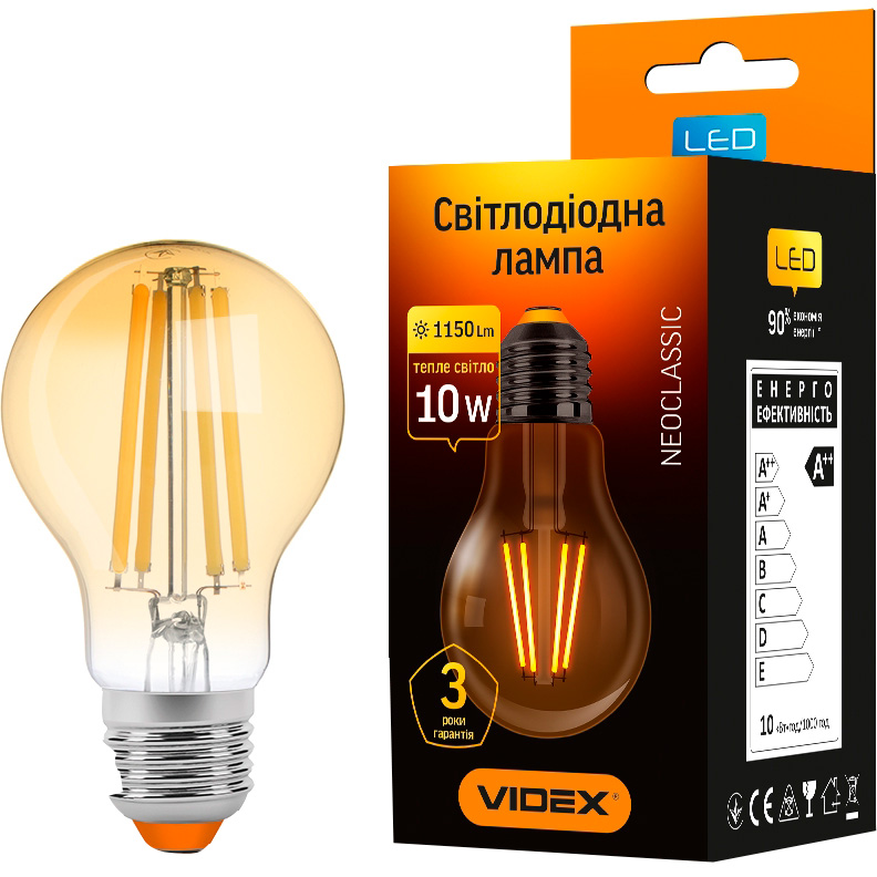 Светодиодная лампа Videx Filament A60FA 10W E27 2200 K (VL-A60FA-10272) - фото 1