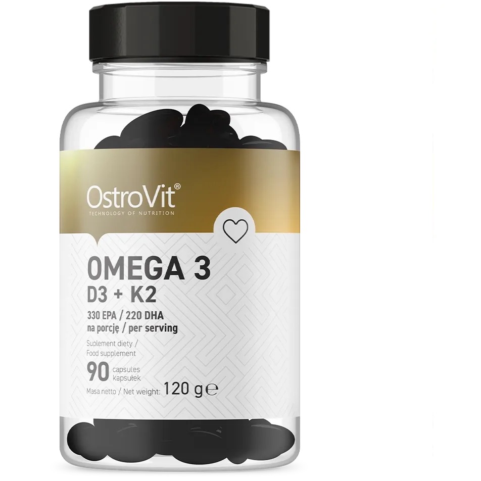 Жирные кислоты OstroVit Omega 3 D3+K2 90 капсул - фото 1