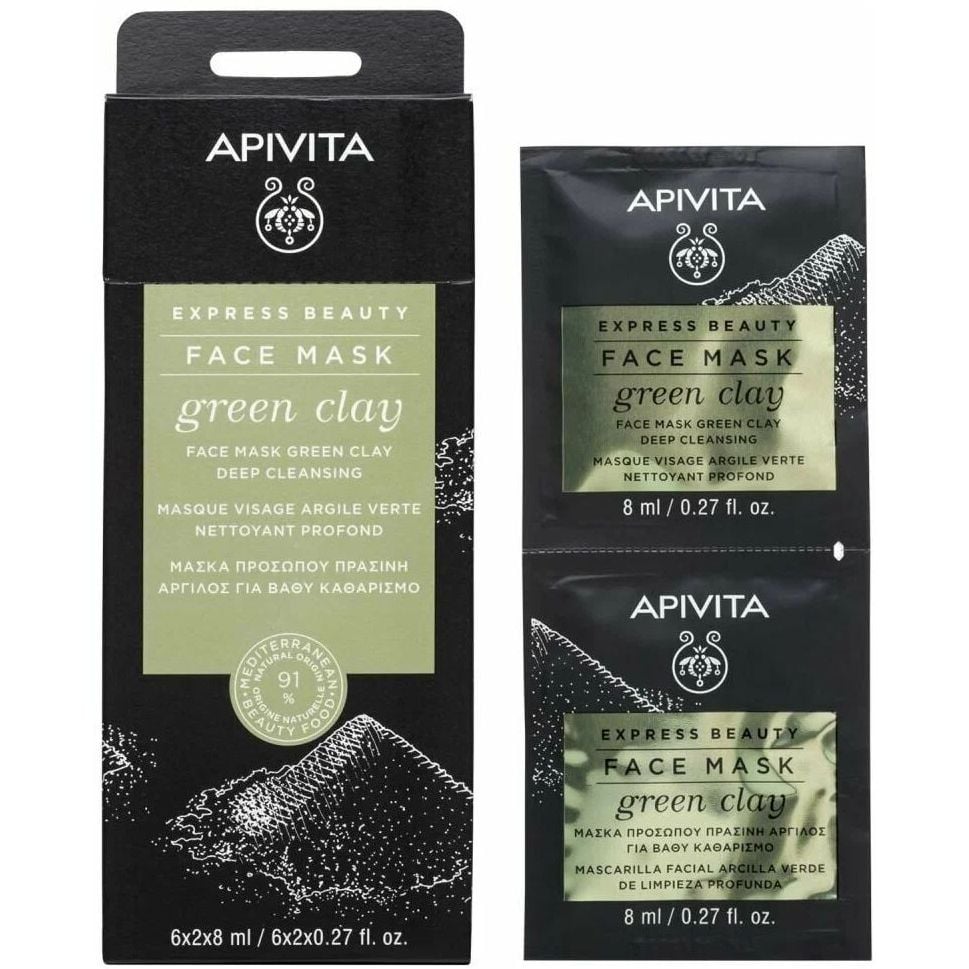 Маска для обличчя Apivita Express Beauty Глибоке очищення, із зеленою глиною, 2 шт. по 8 мл - фото 1