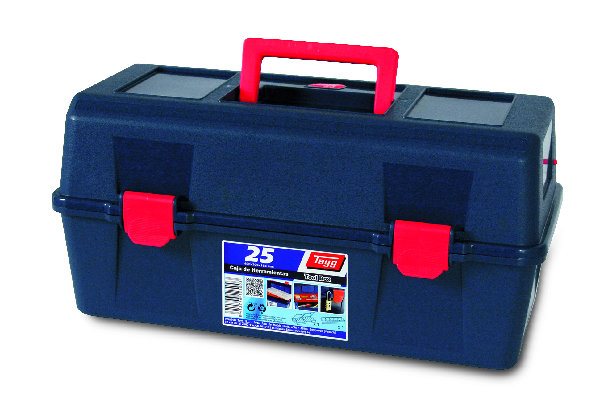 Ящик пластиковый для инструментов Tayg Box 25 Caja htas, с 2 органайзерами, 40х20,6х18,8 см, синий (125003) - фото 1