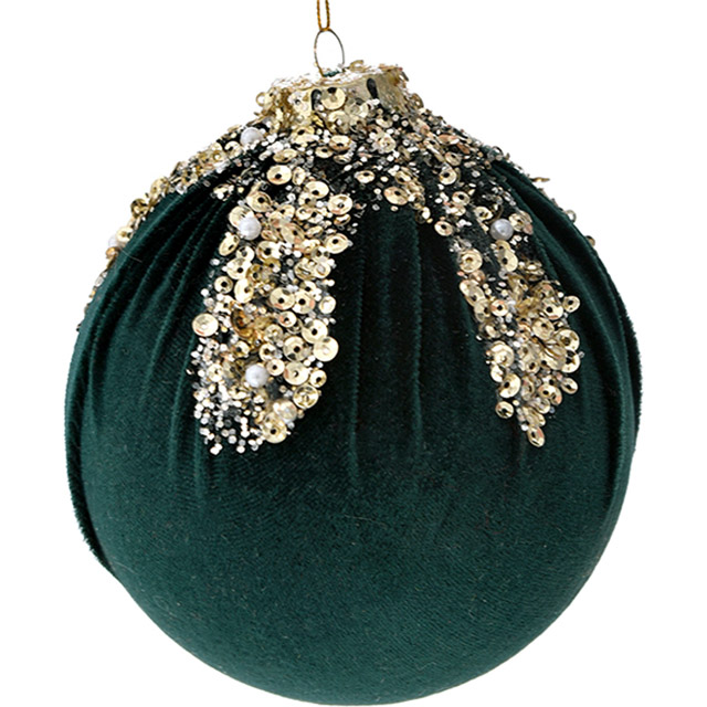 Рождественский шар вельвет 10 см темно-зеленый 4 шт. (681-093) - фото 1