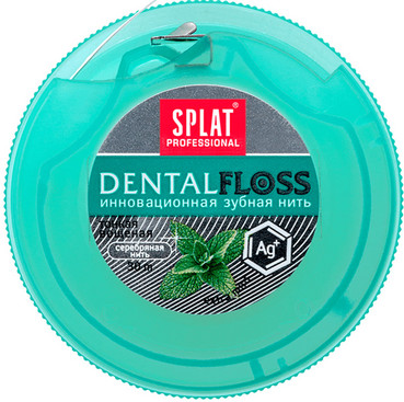 Антибактериальная супертонкая зубная нить Splat DentalFloss Мята, с волокнами серебра, 30 м - фото 1