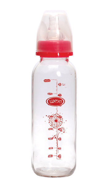Стеклянная бутылочка для кормления Lindo, 250 мл, розовый (Рk 1000 роз) - фото 1