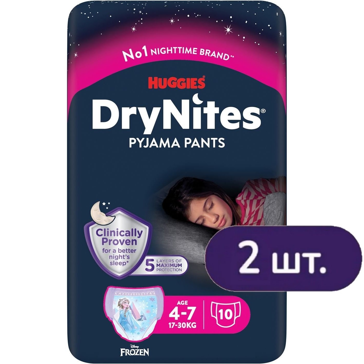 Підгузки-трусики для дівчаток Huggies DryNites (17-30 кг) 20 шт. (2 п. x 10 шт.) - фото 1