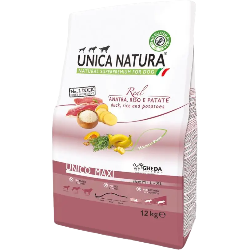 Сухой корм для собак Unica Natura Unico Maxi утка с рисом и картофелем 12 кг - фото 1