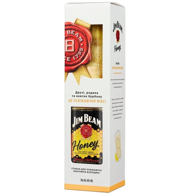 Віскі-Лікер Jim Beam Honey, 32,5%, 0,7 л + 1 склянка Хайбол - фото 1