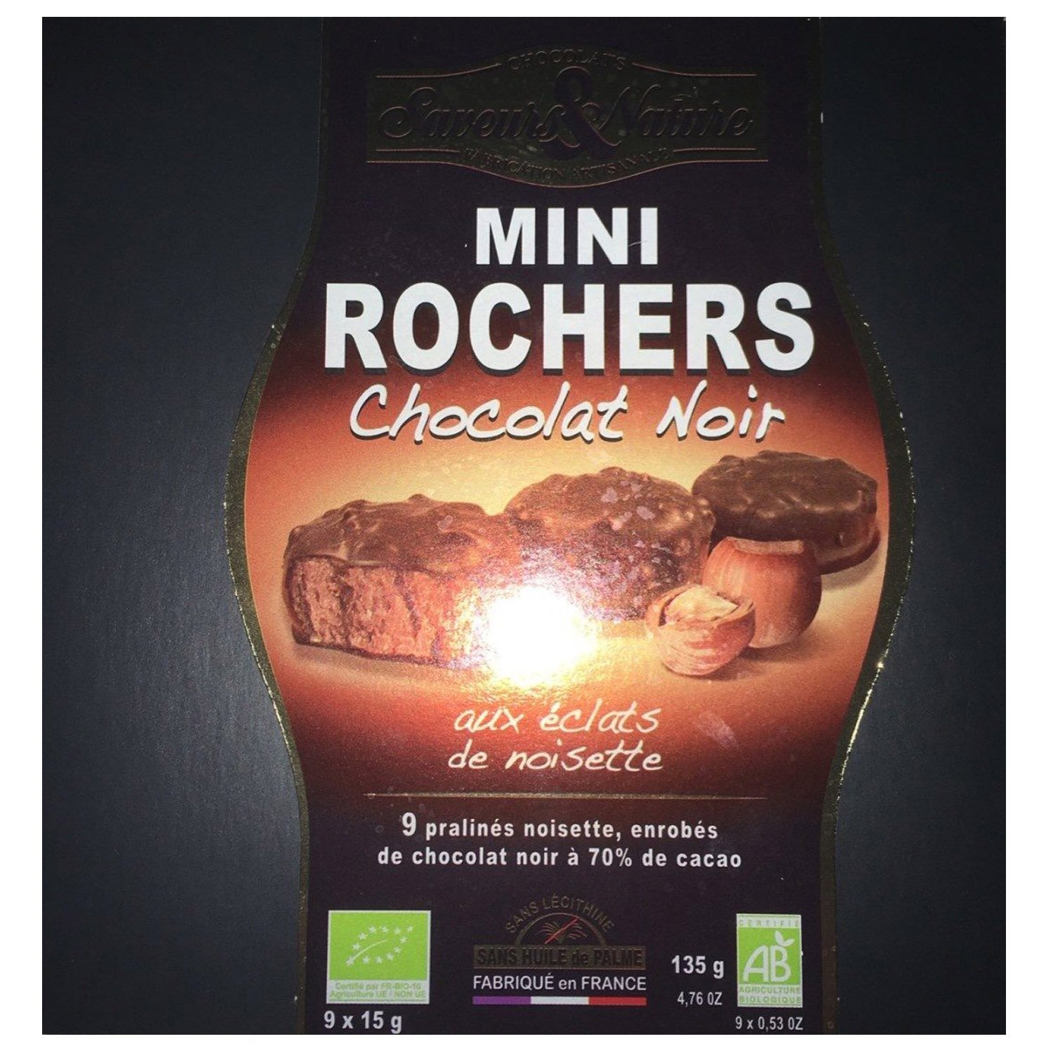 Цукерки Saveurs&Nature Mini Rochers Праліне в чорному шоколаді, органічні, 135 г - фото 1