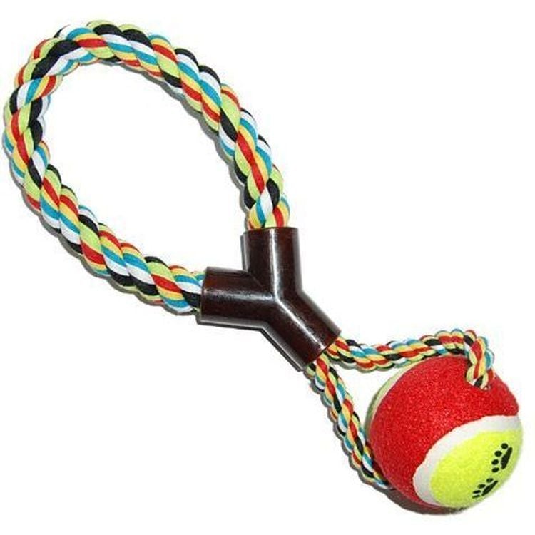 Іграшка для собак 4Dog Канат з ручкою та бавовняною кулькою, різнокольоровий - фото 1