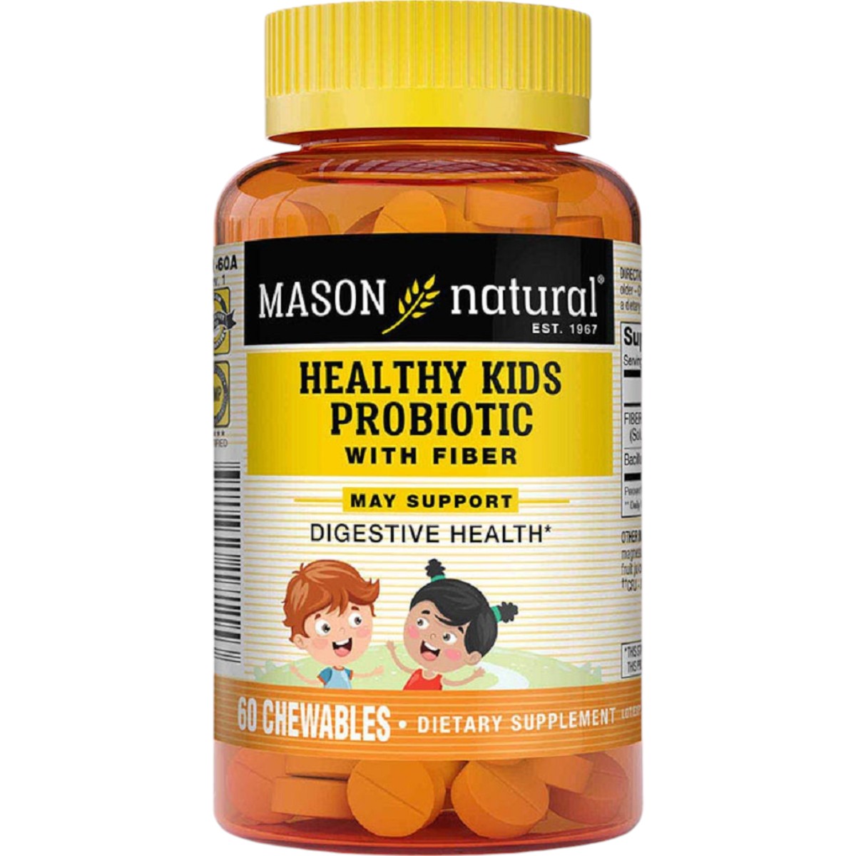 Пробіотик з клітковиною для дітей Mason Natural Healthy Kids Probiotic With Fiber 60 жувальних пігулок - фото 1