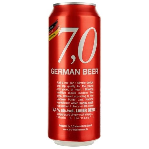 Пиво 7.0 German Beer Lager светлое, 5.4%, ж/б, 0.5 л - фото 1