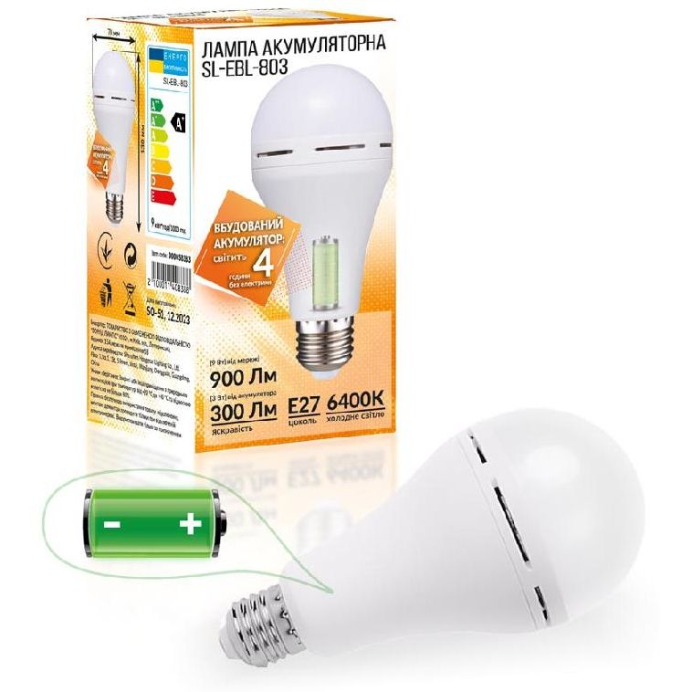 Лампа акумуляторна Evrolight Е27 LED SL-EBL-803 АС 9W DC3W 6400К (58383) - фото 3