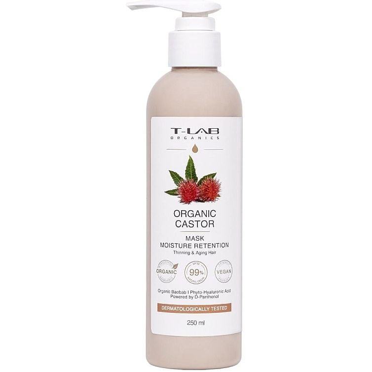 Маска T-LAB Organics Organic Castor Moisture Retention для тонкого волосся, 250 мл - фото 1