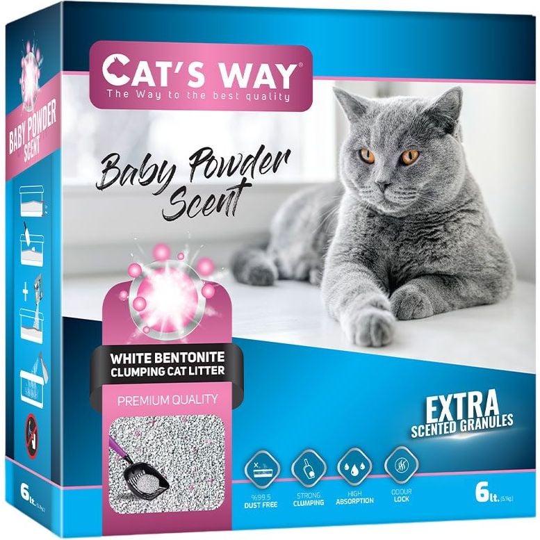 Бентонітовий наповнювач для котячого туалету Cat's Way, дитяча присипка, рожеві гранули, 6 л - фото 1