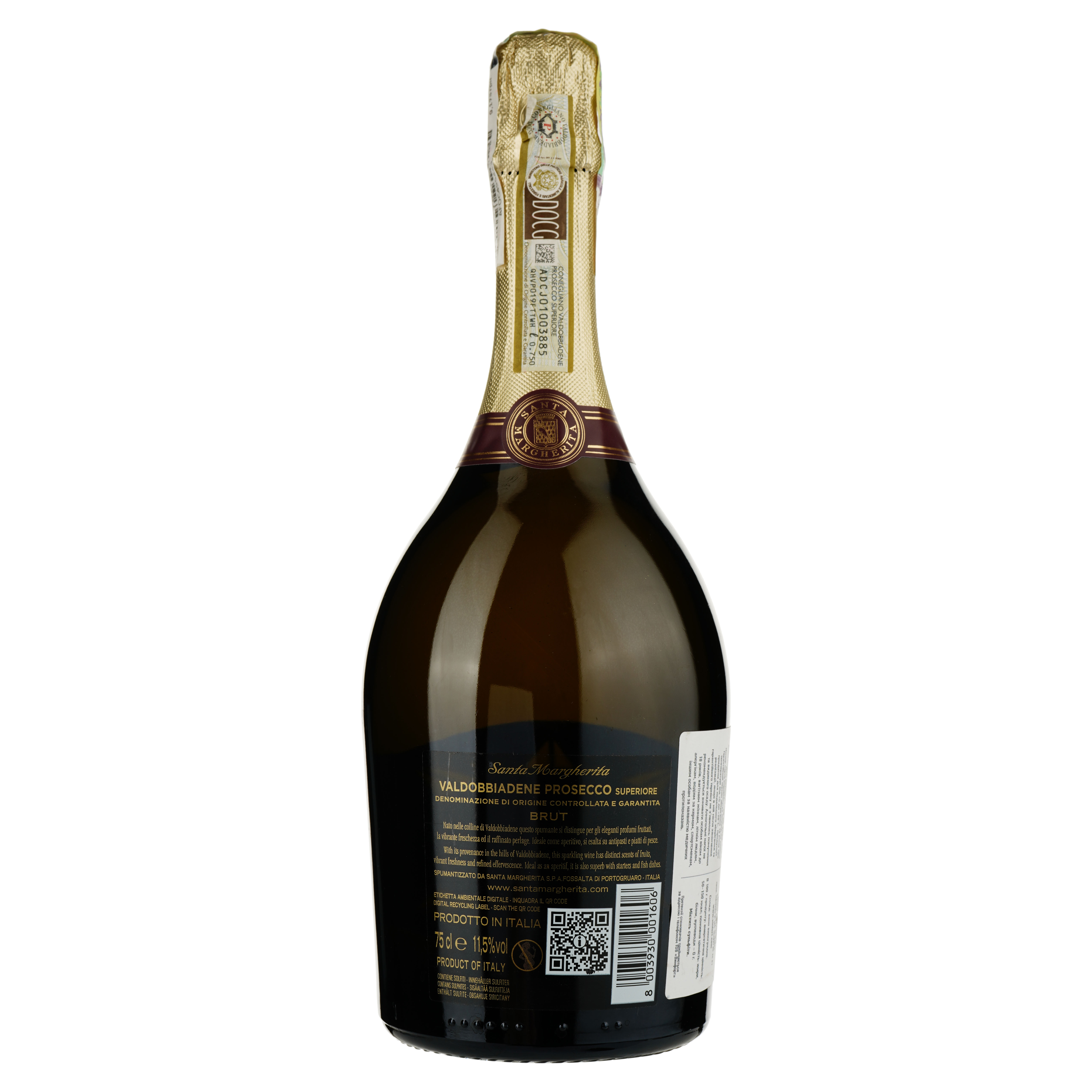 Ігристе вино Santa Margherita Valdobbiadene Prosecco Superire DOCG, біле, брют, 11,5%, 0,75 л - фото 2