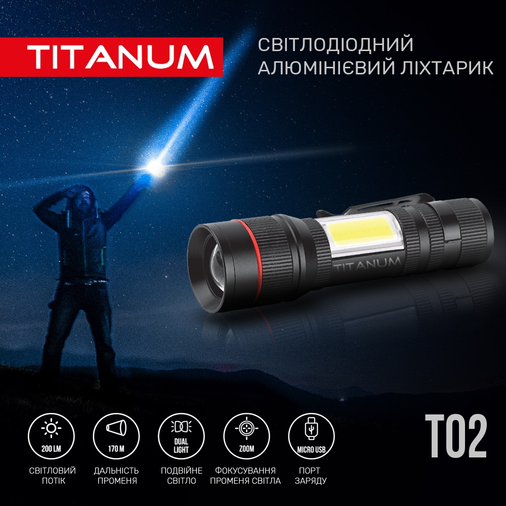 Портативный светодиодный фонарик Titanum TLF-T02 200 Lm 6500 K (TLF-T02) - фото 9