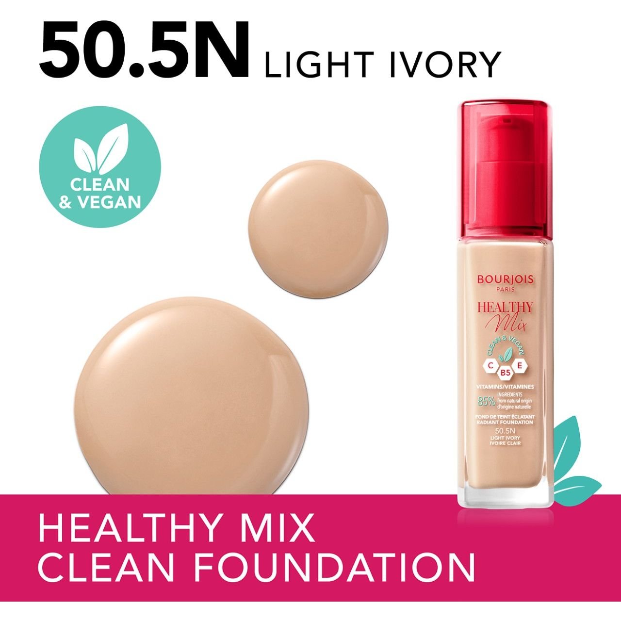 Тональна основа Bourjois Healthy Mix Clean & Vegan відтінок 50.5N (Light Ivory) 30 мл - фото 3