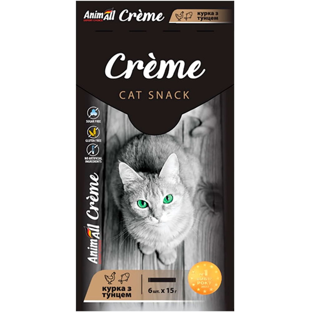 Ласощі для котів AnimAll Creme зі смаком курки з тунцем 6 шт. х 15 г - фото 1