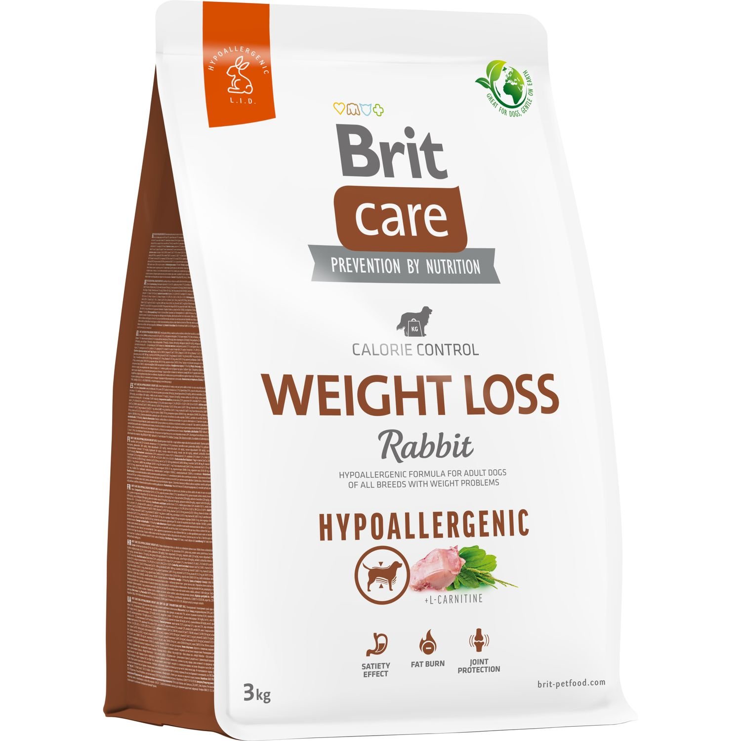 Сухой корм для собак с лишним весом Brit Care Dog Hypoallergenic Weight Loss, гипоаллергенный, с кроликом, 3 кг - фото 1