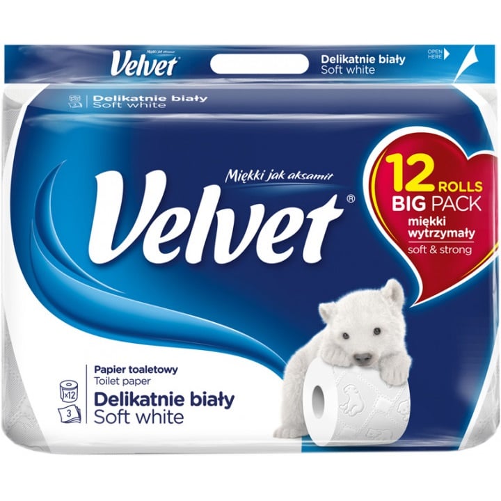 Туалетная бумага Velvet Деликатная Белая, трехслойная, 12 рулонов - фото 1