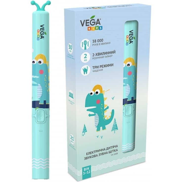 Электрическая детская звуковая зубная щетка Vega Kids VK-500B бирюзовая - фото 1