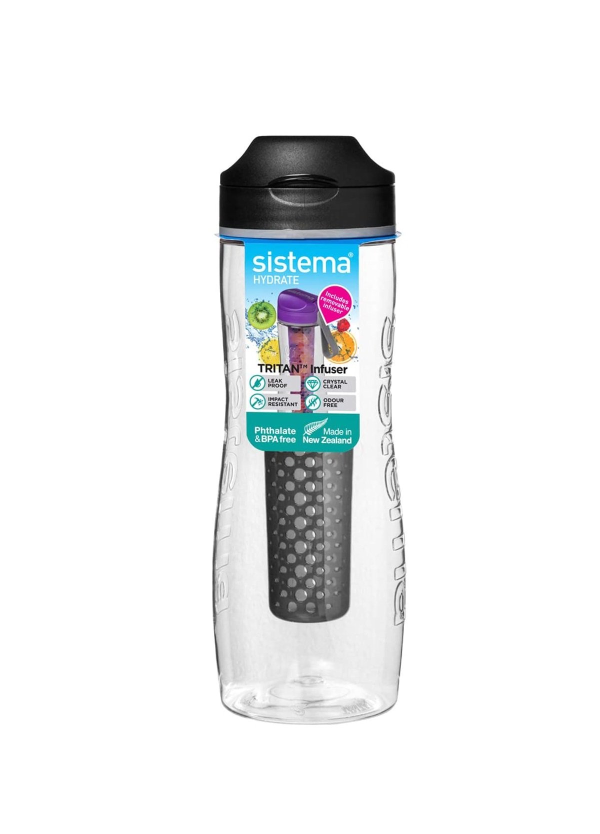Бутылка для воды Sistema, с диффузором, 800 мл, черный (660-6 black) - фото 1