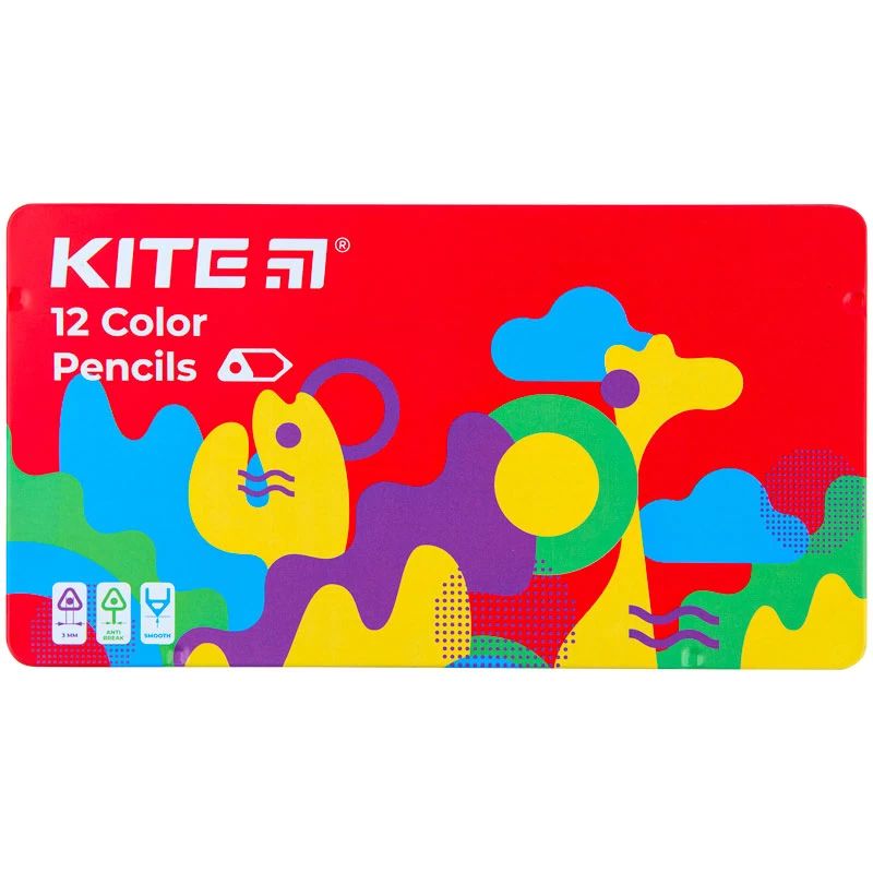 Карандаши цветные Kite Fantasy трехгранные металлический пенал 12 шт. (K22-058-2) - фото 1