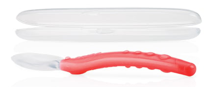 Силіконова ложка Nuby Easy Grip, з контейнером, рожевий (5555pnk) - фото 1