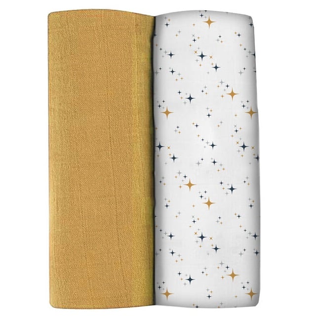 Многоразовая пеленка Beaba Звезда, муслин, 120х120 см, белый с желтым, 2 шт. (920393) - фото 1