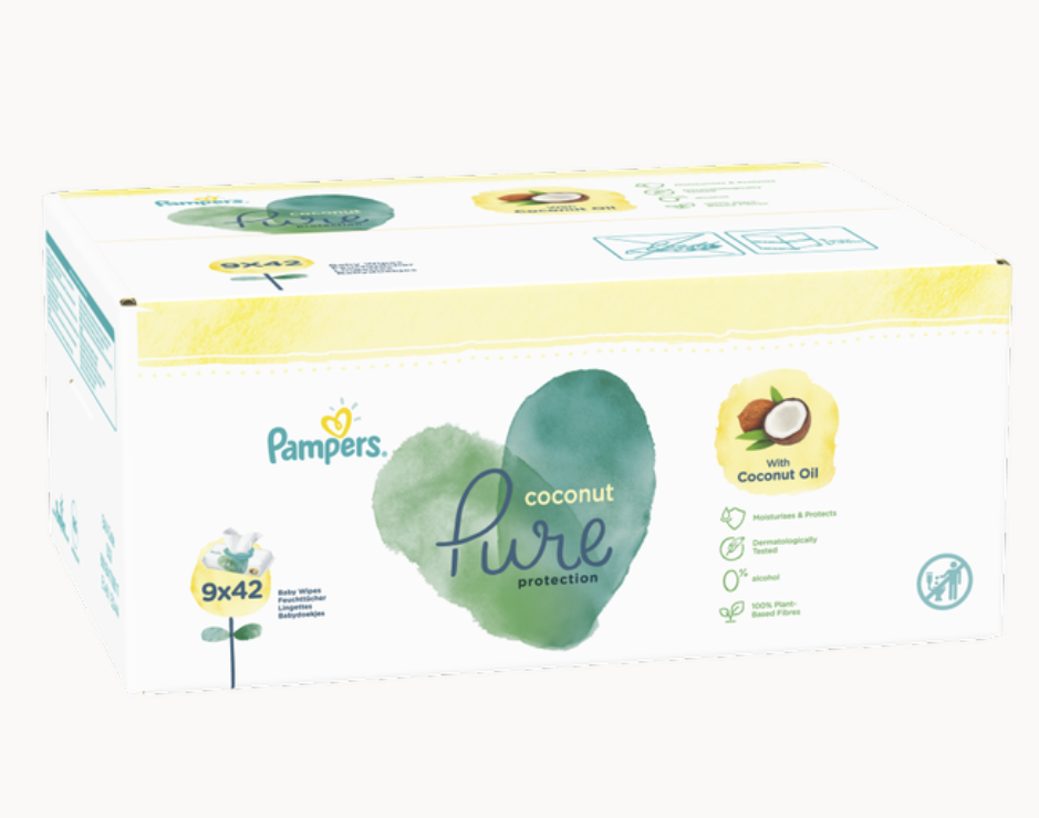 Влажные салфетки Pampers Pure Coconut, 378 шт. (9 уп. по 42 шт.) - фото 4