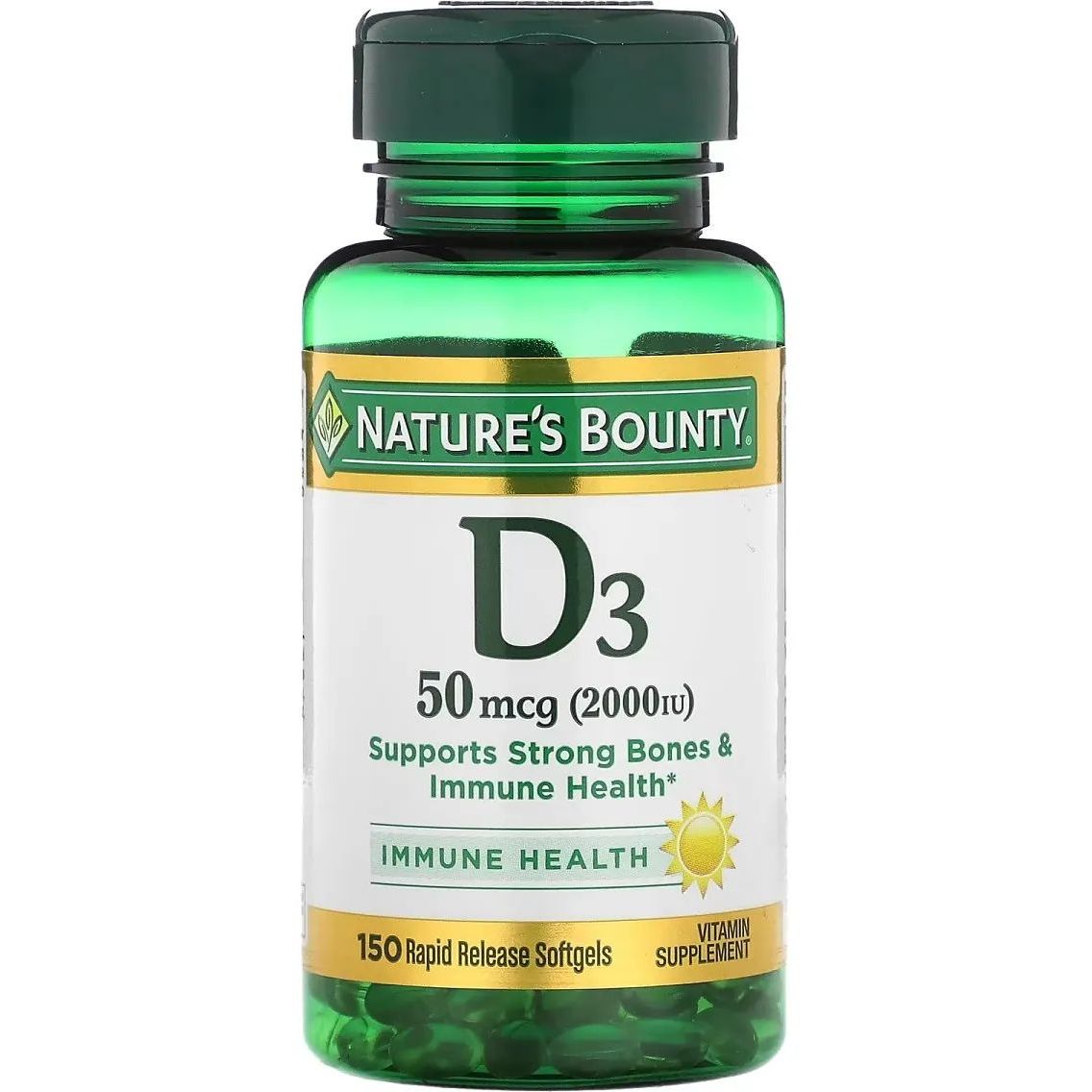 Вітамін D3 швидкого вивільнення Nature's Bounty Vitamin D 2000 МО 50 мкг 150 гелевих капсул - фото 1