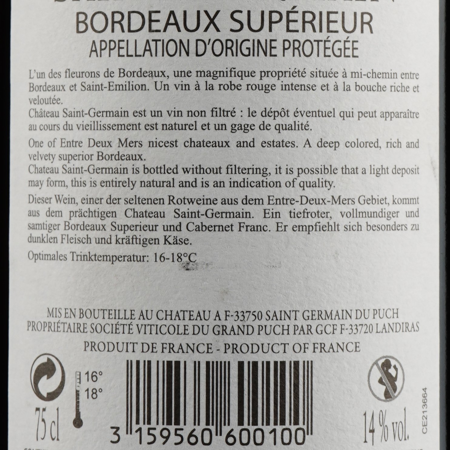 Вино Calvet Chateau Saint-Germain, 13%, 0,75 л (AG1G041) - фото 3