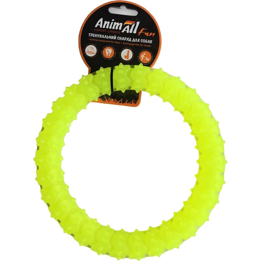 Игрушка для собак AnimAll Fun AGrizZzly Кольцо с шипами желтая 20 см - фото 1