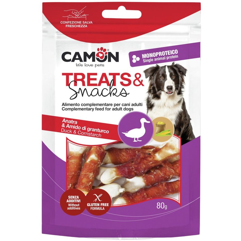 Лакомство для собак Camon Treats & Snacks Кальциевая косточка обмотанная уткой 80 г - фото 1