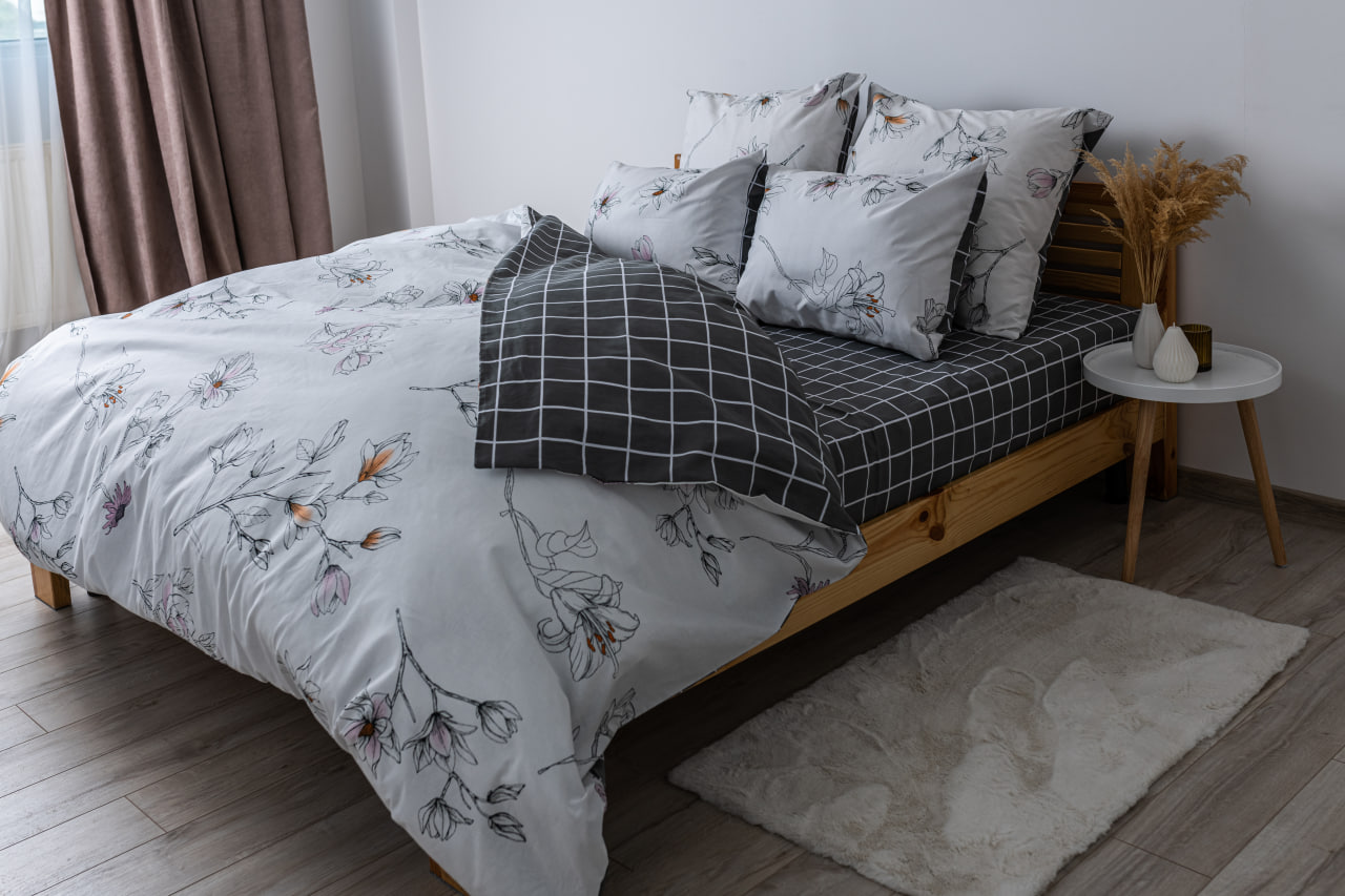 Комплект постельного белья ТЕП Soft dreams Blossom On White евро темно-серый с белым (2-03859_25865) - фото 2