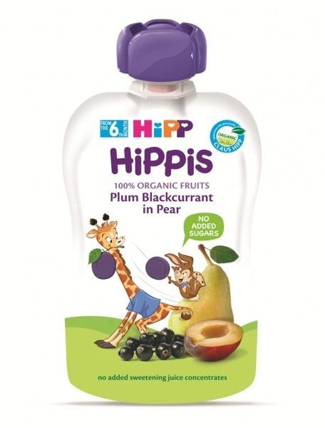 Органічне фруктове пюре HiPP HiPPiS Pouch Груша-слива-смородина, 100 г - фото 1
