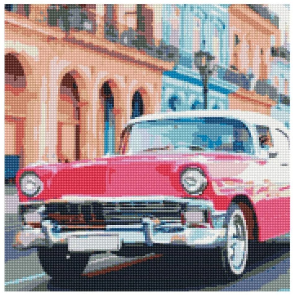 Алмазная мозаика Strateg Розовый автомобиль Гавани GA0007 50х50 см - фото 1