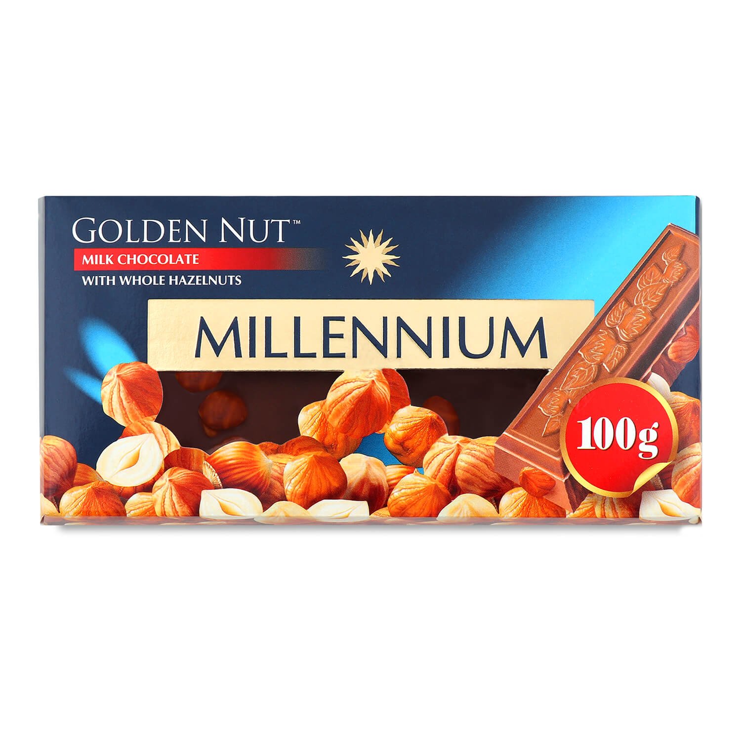 Молочний шоколад Millennium Gold з цілими лісовими горіхами, 100 г (57579) - фото 1