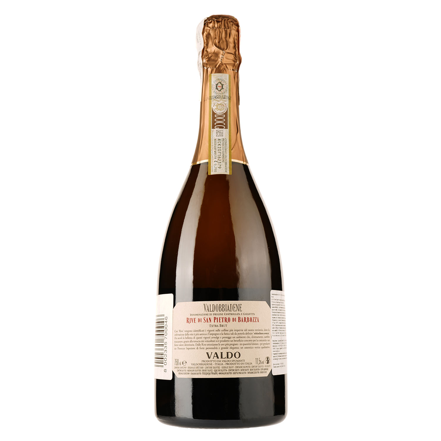 Вино игристое VALDO Valdobbiadene Prosecco Superiore DOCG Rive Di San Pietro Di Barbozza Extra Brut, 11,5%, 0,75 л (ALR16483) - фото 2