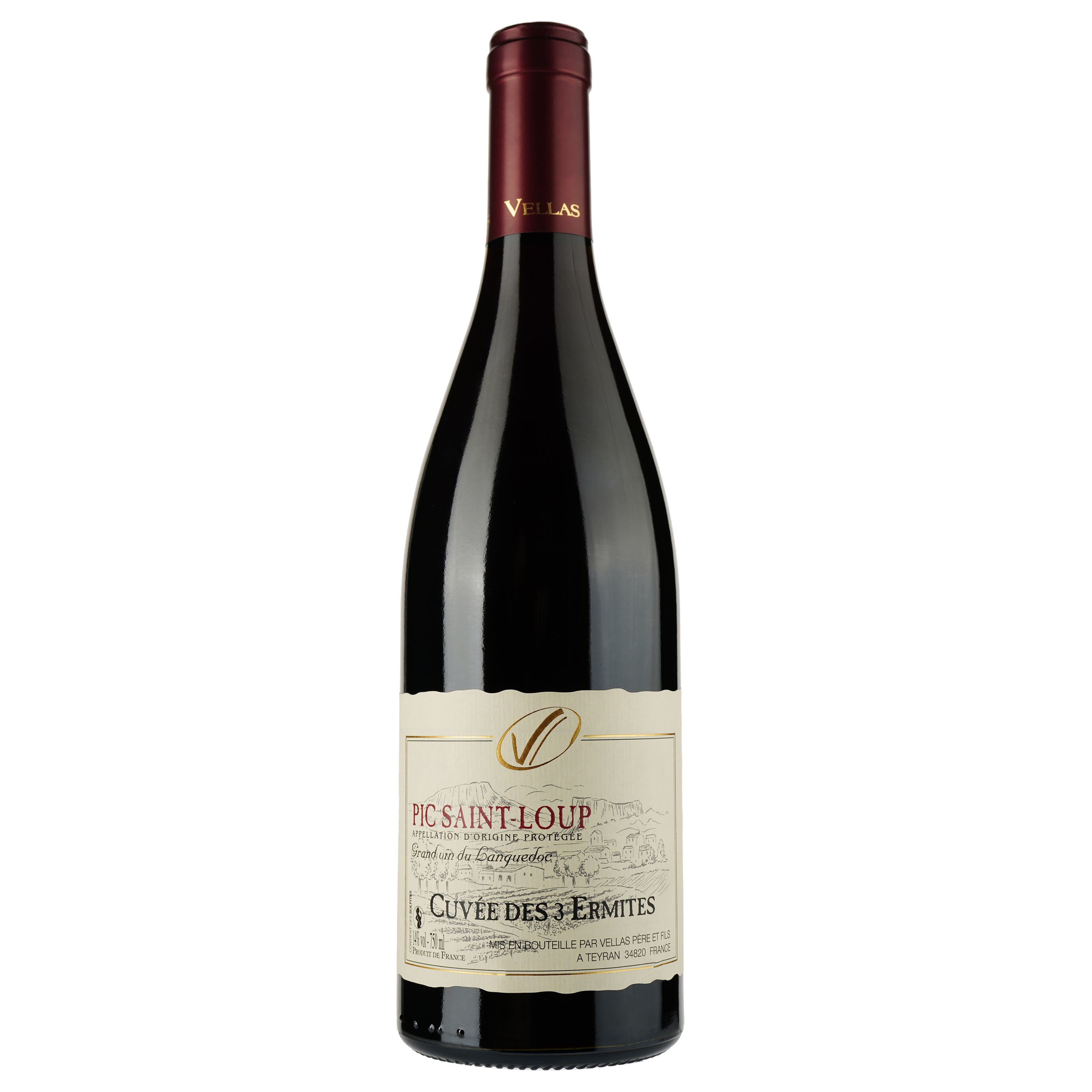 Вино Cuvee des 3 Ermites Rouge 2021 AOP Pic Saint Loup, красное, сухое, 0.75 л - фото 1