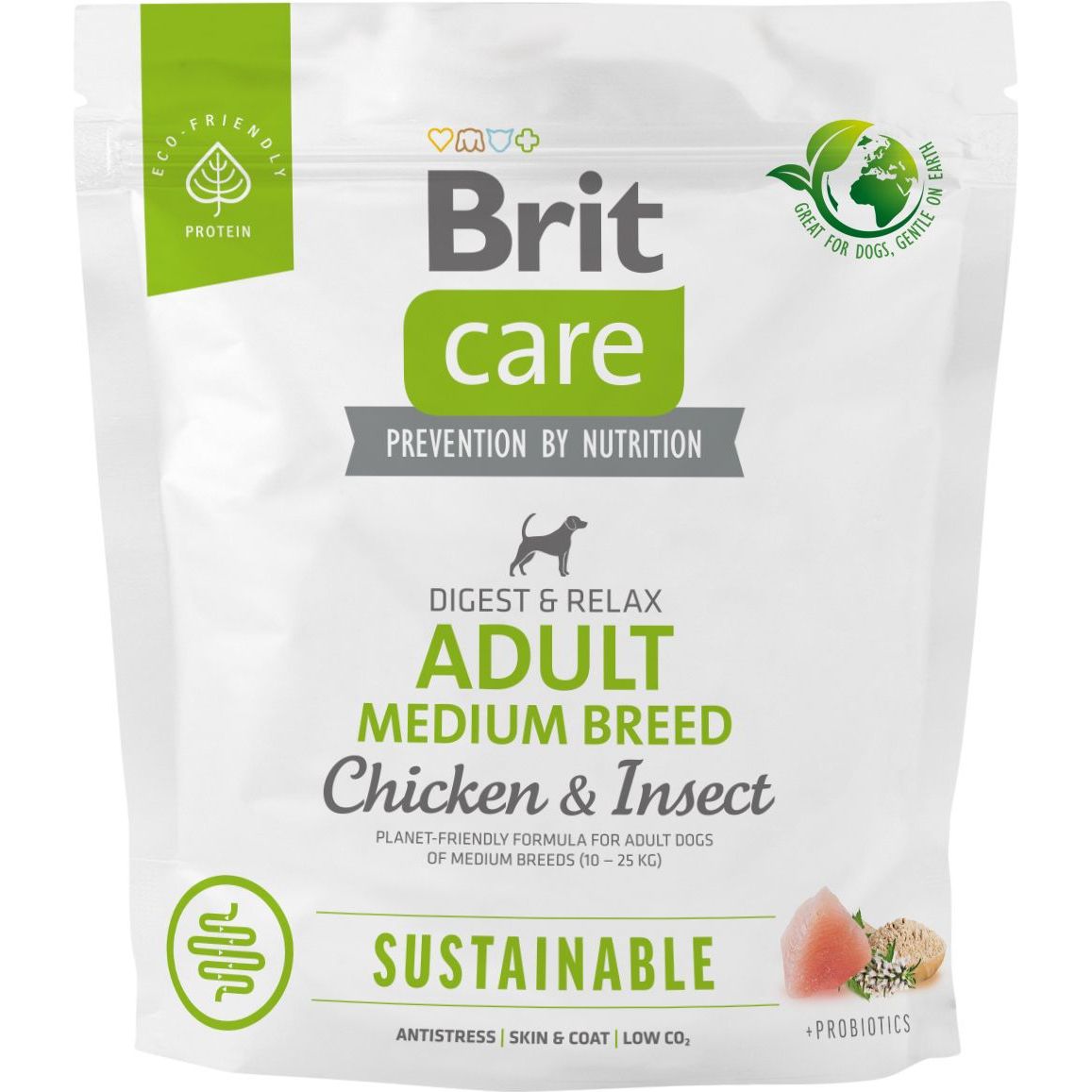 Сухой корм для собак средних пород Brit Care Dog Sustainable Adult Medium Breed, с курицей и насекомыми, 1 кг - фото 1