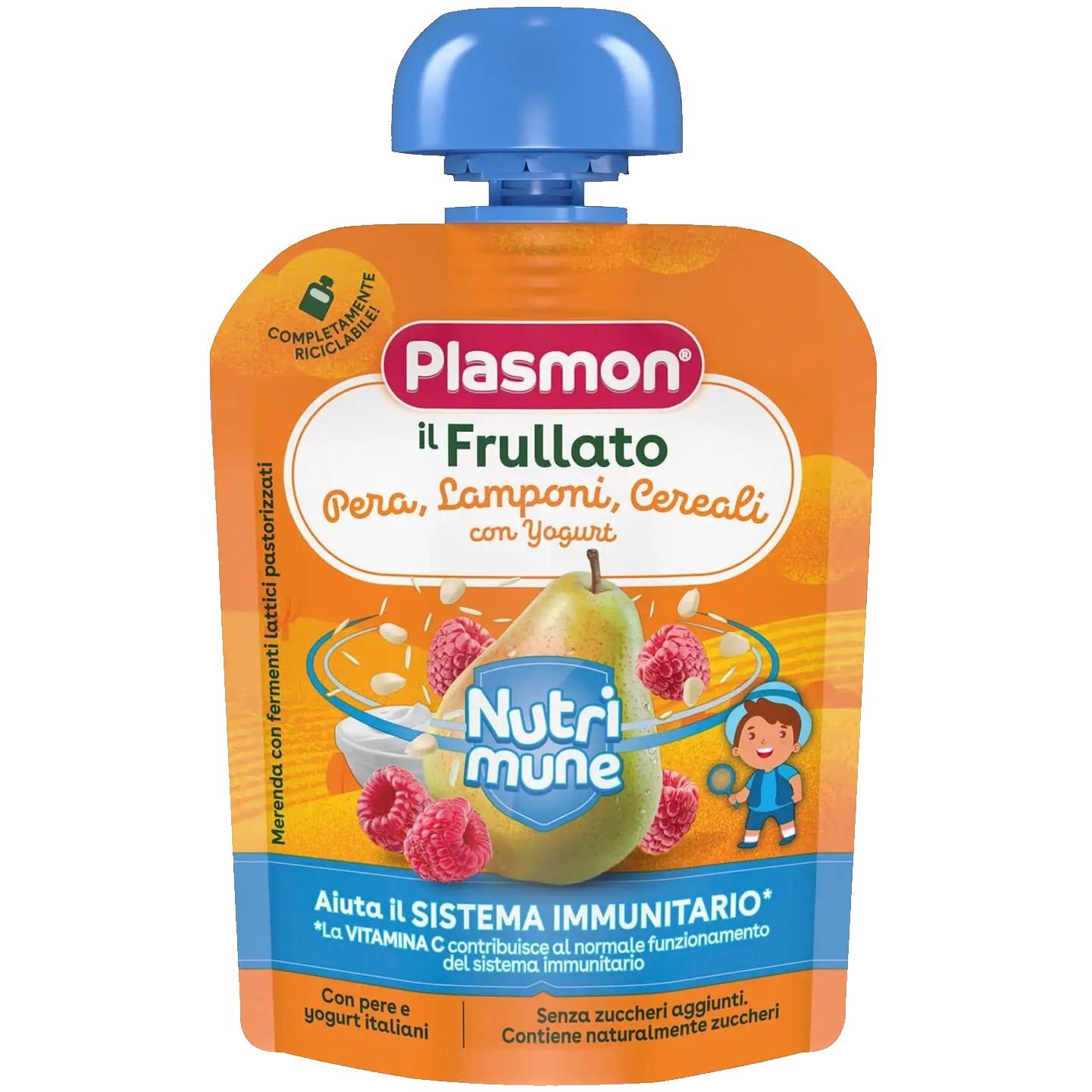 Пюре Plasmon Nutrimune Груши, малина, злаки и йогурт, 85 г - фото 1