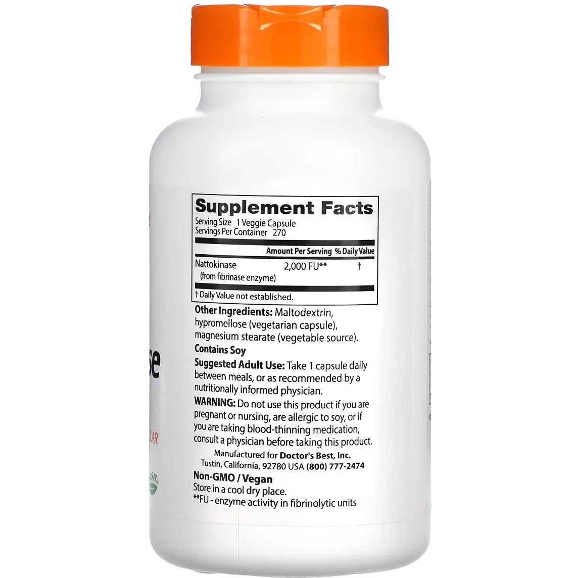 Наттокиназа Doctor's Best Nattokinase 2000 FU 270 вегетарианских капсул - фото 2