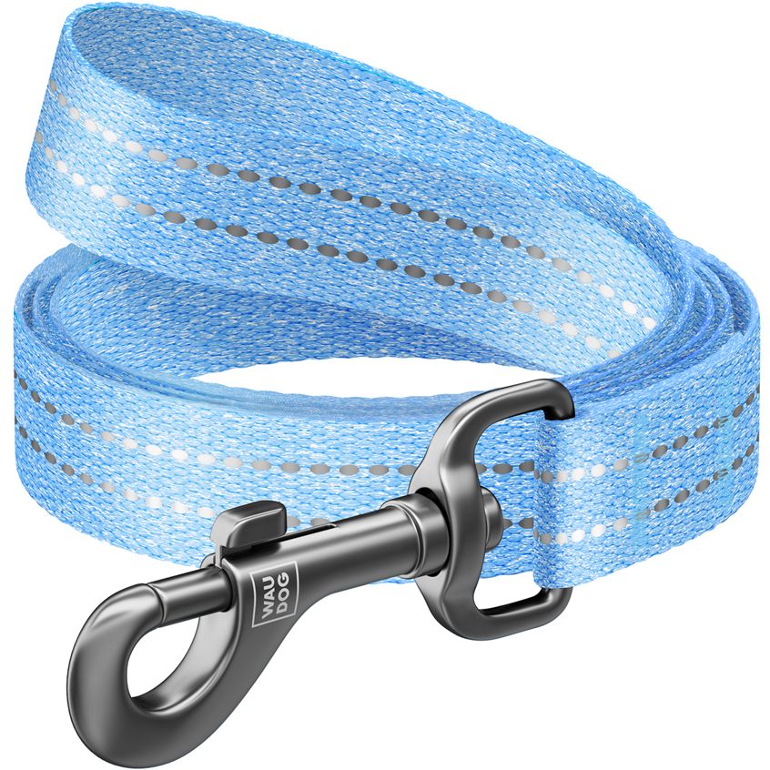 Поводок для собак Waudog Re-cotton, светоотражающий, M, 150х2 см, голубой - фото 1