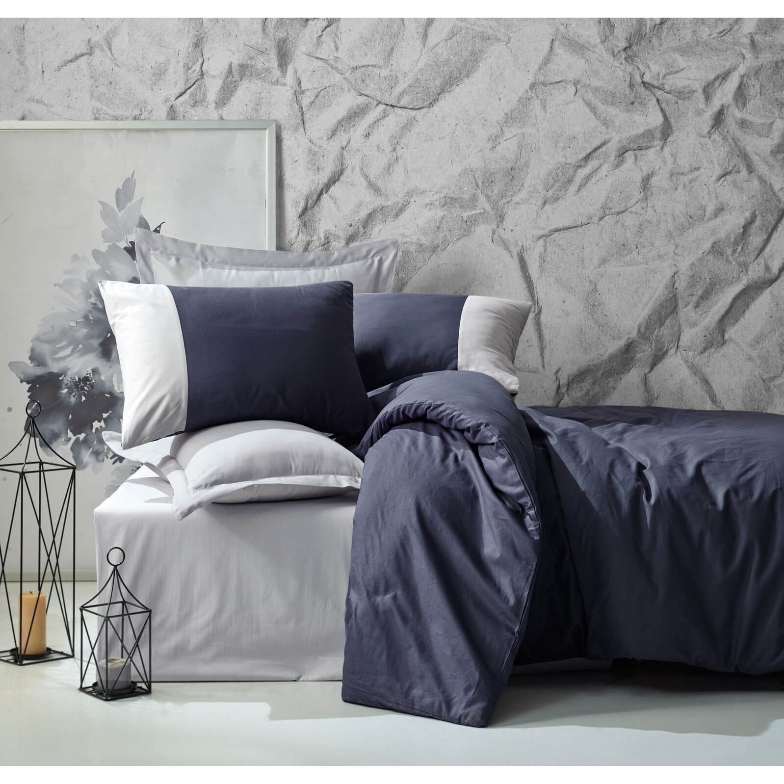Комплект постельного белья CottonBox Plain Lacivert/Grey Евро Разноцветный 000230400 - фото 1