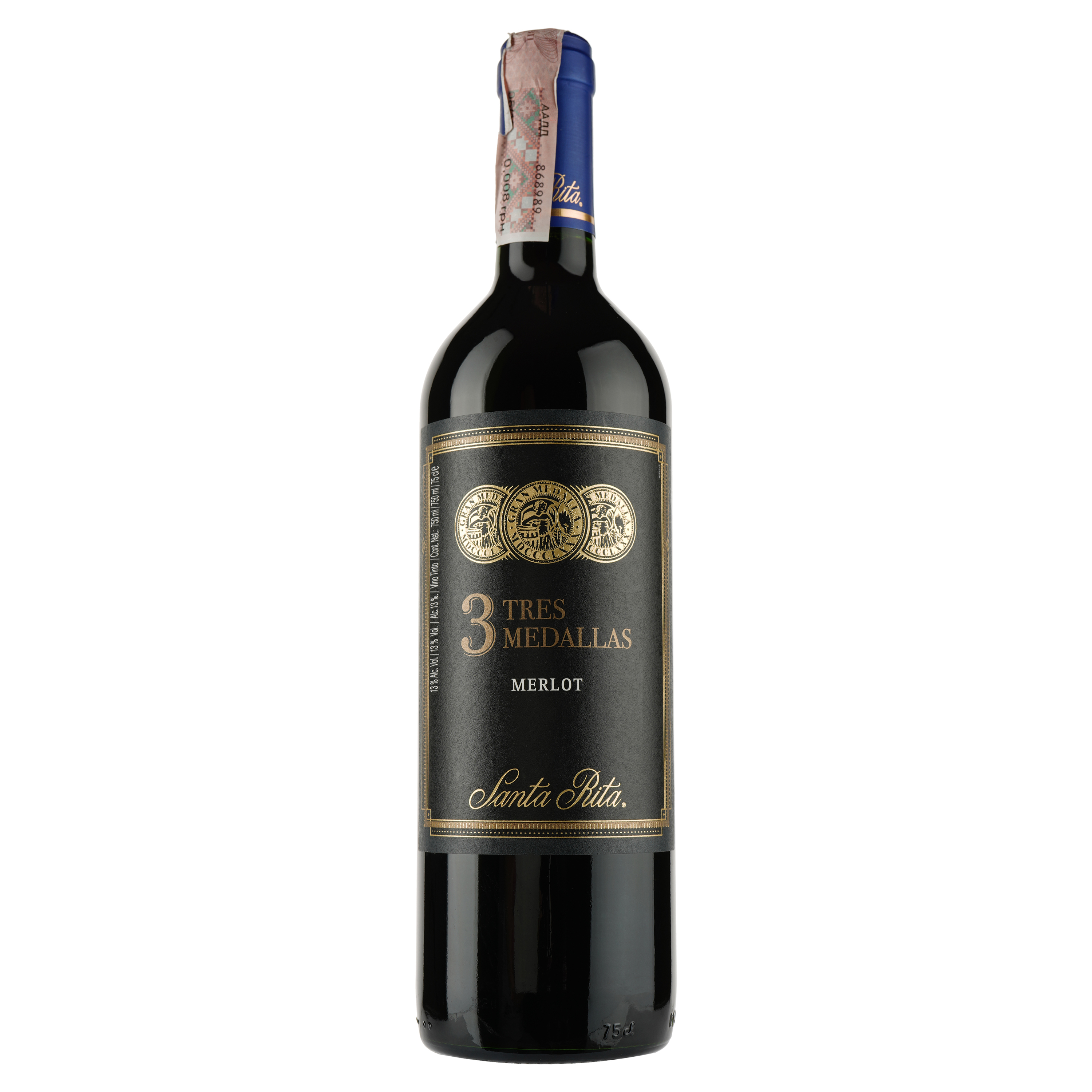 Вино Santa Rita Tres Medallas Merlot, красное, сухое, 13%, 0,75 л - фото 1