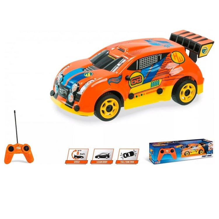 Игрушечная автомодель на радиоуправлении Mondo Hot Wheels Fast 4WD полноприводная скорость 1:24, оранжево-желтая (63310) - фото 3
