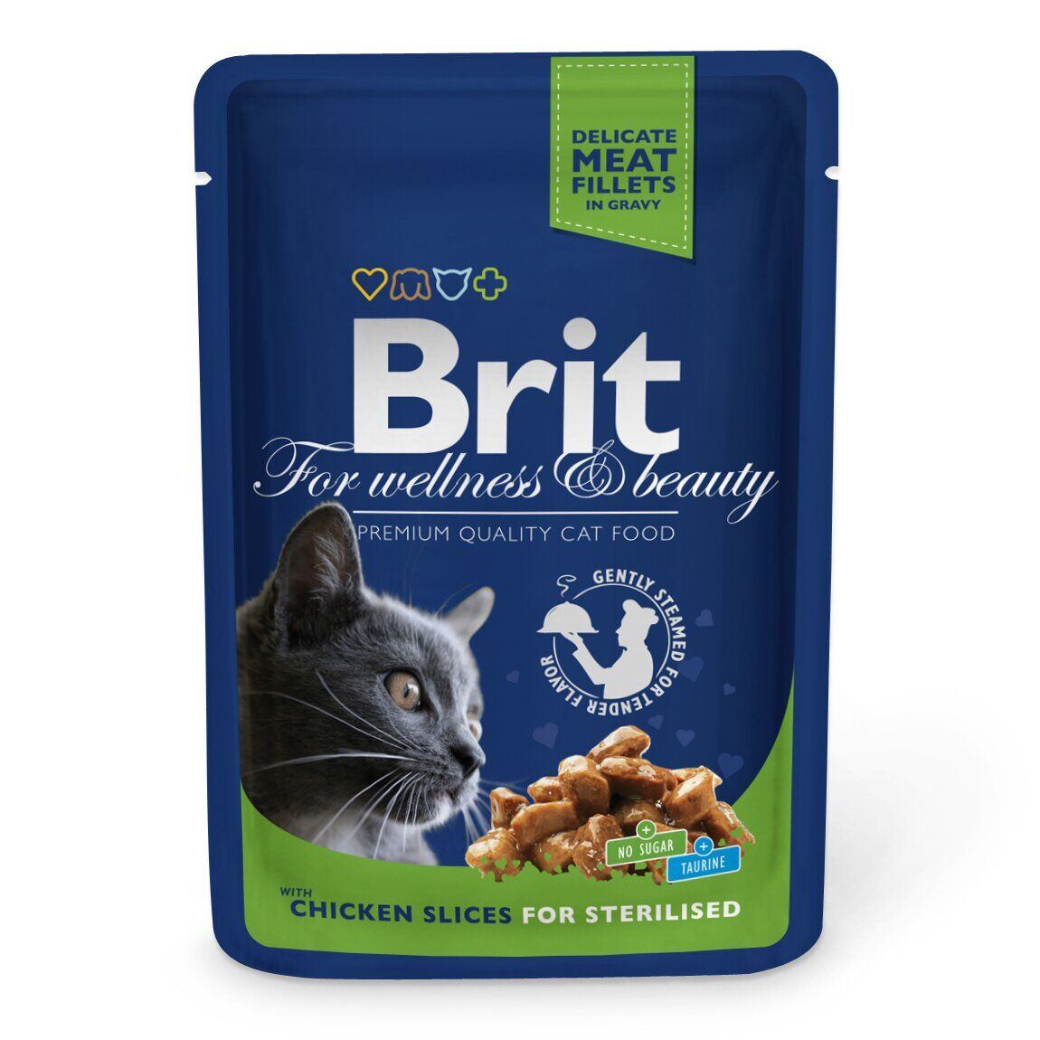 Влажный корм для стерилизованных кошек Brit Premium Cat Chicken Slices for Sterilised pouch, с курицей, 100 г - фото 1